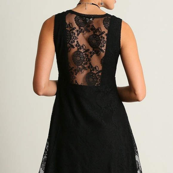 Umgee Stretchy LBD Black Dress Lace Sheer Back - Picture 3 of 4